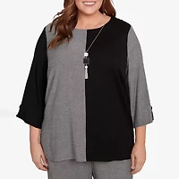 Alfred Dunner Santa Barbara Womens Crew Neck 3/4 Sleeve Plus T-Shirt