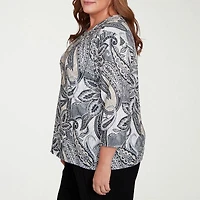 Alfred Dunner Santa Barbara Womens Crew Neck 3/4 Sleeve Plus T-Shirt