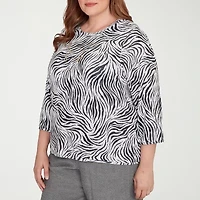 Alfred Dunner Santa Barbara Womens Crew Neck 3/4 Sleeve Plus T-Shirt