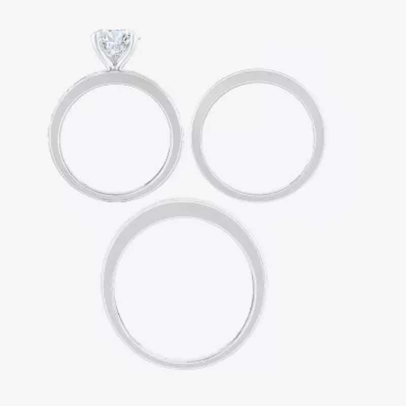 (F / Vs2) Unisex Adult 5 CT. T.W. Lab Grown White Diamond 10K Gold Round Side Stone Bridal Set