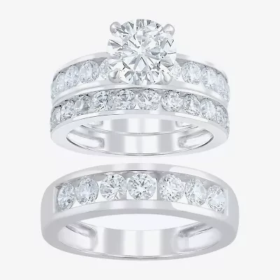 (F / Vs2) Unisex Adult 5 CT. T.W. Lab Grown White Diamond 10K Gold Round Side Stone Bridal Set