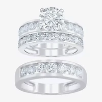 (F / Vs2) Unisex Adult 5 CT. T.W. Lab Grown White Diamond 10K Gold Round Side Stone Bridal Set