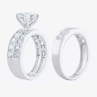 (F / Vs2) Unisex Adult 5 CT. T.W. Lab Grown White Diamond 10K Gold Round Side Stone Bridal Set