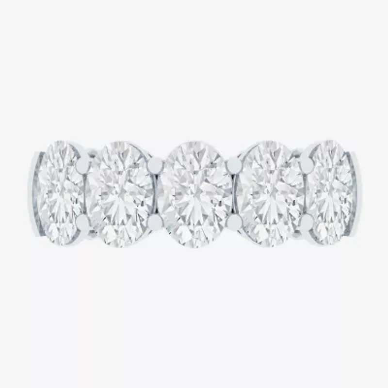 (F / Vs2) Womens 23.MM 4 CT. T.W. Lab Grown White Diamond 10K Gold Oval 5-Stone Wedding Band
