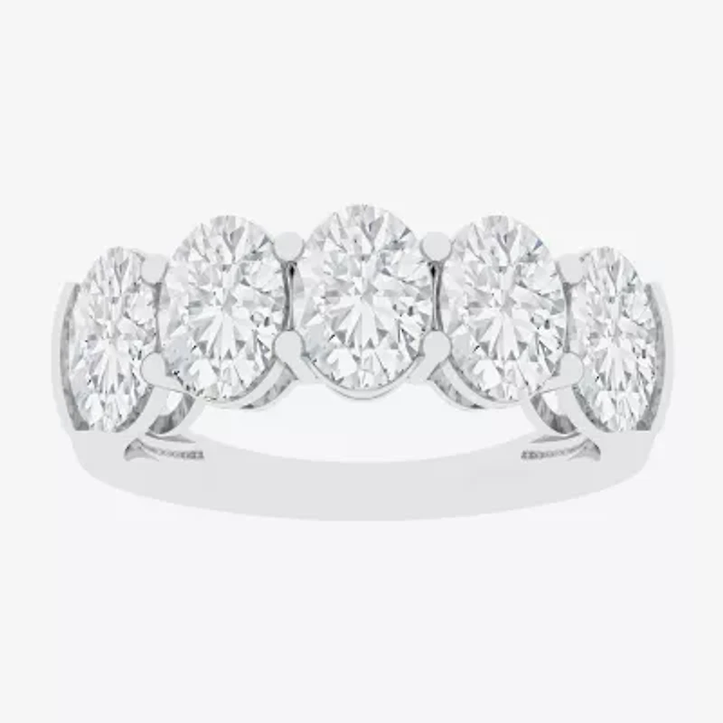 (F / Vs2) Womens 23.MM 4 CT. T.W. Lab Grown White Diamond 10K Gold Oval 5-Stone Wedding Band