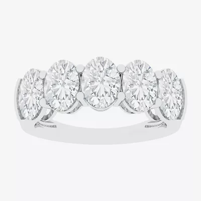 (F / Vs2) Womens 23.MM 4 CT. T.W. Lab Grown White Diamond 10K Gold Oval 5-Stone Wedding Band
