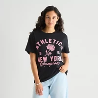 New World York Athletics Boyfriend Tee Womens Juniors Crew Neck Short Sleeve Loose Fit Graphic T-Shirt