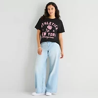 New World York Athletics Boyfriend Tee Womens Juniors Crew Neck Short Sleeve Loose Fit Graphic T-Shirt
