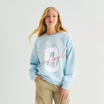 New World College League Crew Fleece Womens Juniors Neck Long Sleeve Sweatshirt