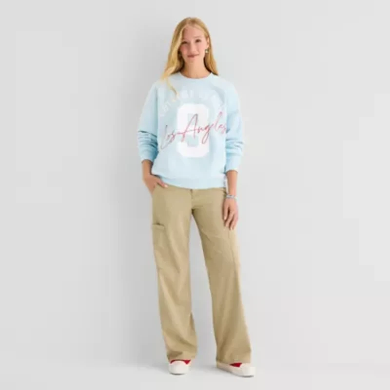 New World College League Crew Fleece Womens Juniors Neck Long Sleeve Sweatshirt