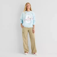 New World College League Crew Fleece Womens Juniors Neck Long Sleeve Sweatshirt