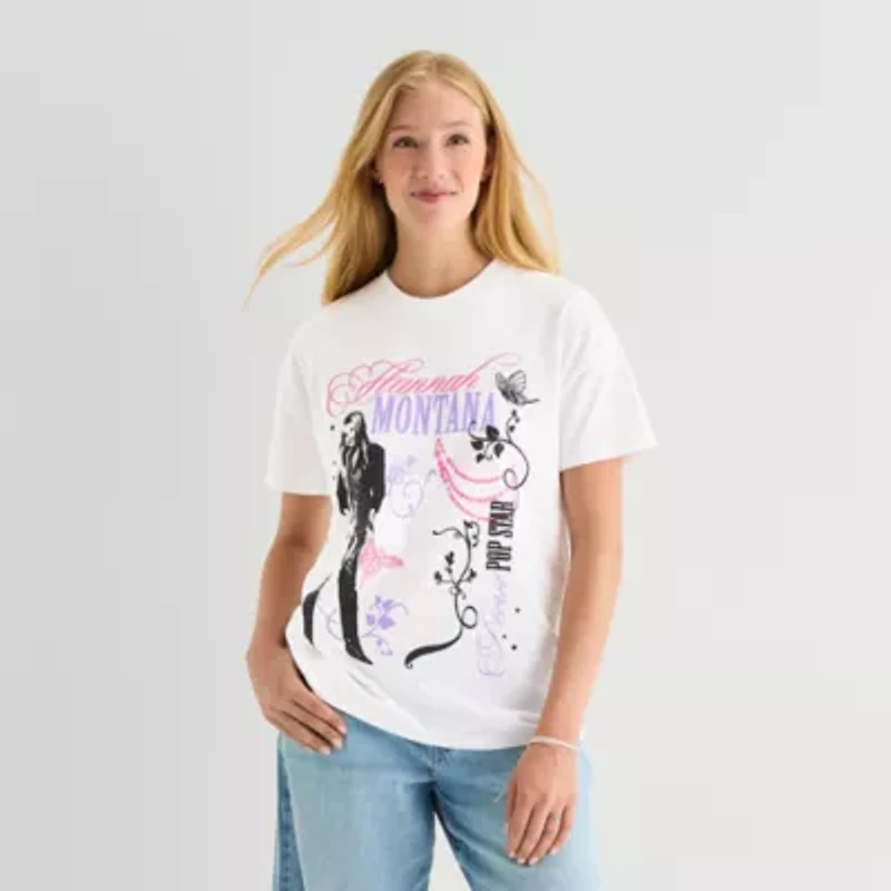 Hannah Montana Boyfriend Tee Womens Juniors Crew Neck Short Sleeve Loose Fit Graphic T-Shirt