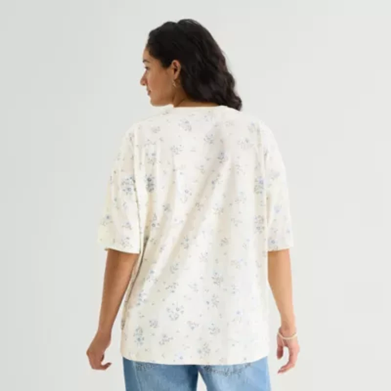 Americana Bows Oversized Tee Womens Juniors Crew Neck Short Sleeve Graphic T-Shirt