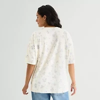 Americana Bows Oversized Tee Womens Juniors Crew Neck Short Sleeve Graphic T-Shirt