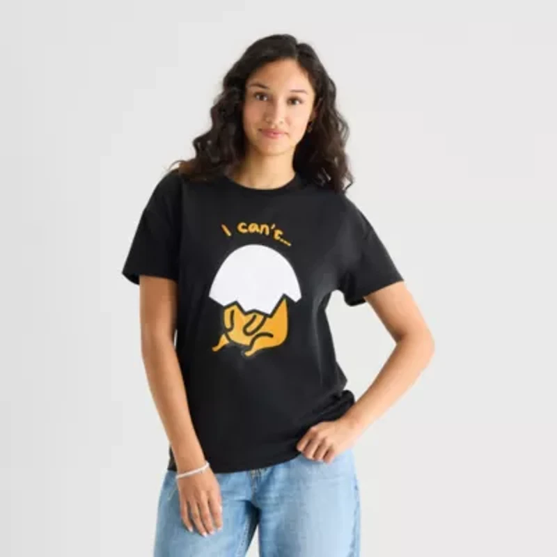 Gudetama Boyfriend Tee Womens Juniors Crew Neck Short Sleeve Loose Fit Graphic T-Shirt