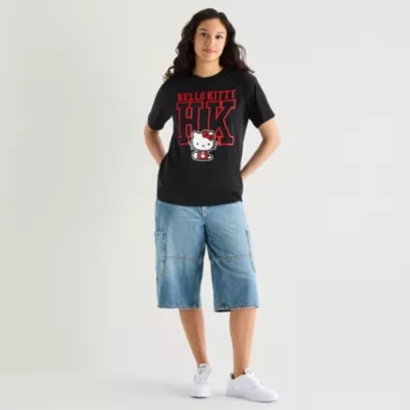 Hello Kitty Boyfriend Tee Womens Juniors Crew Neck Short Sleeve Loose Fit Graphic T-Shirt