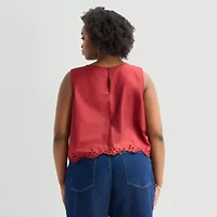 a.n.a Womens Plus Round Neck Sleeveless Blouse