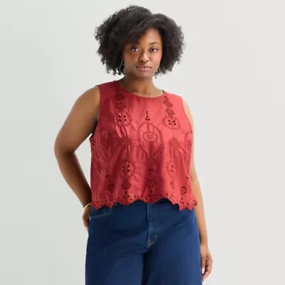 a.n.a Womens Plus Round Neck Sleeveless Blouse