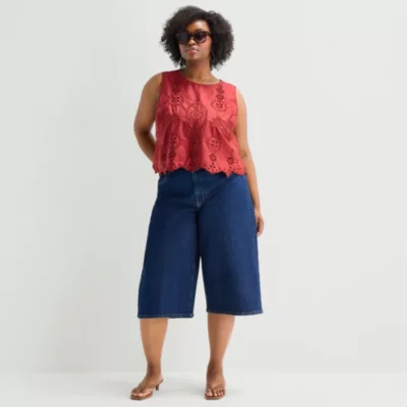 a.n.a Womens Plus Round Neck Sleeveless Blouse