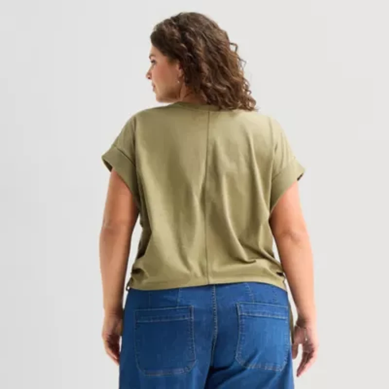 a.n.a Side Cinch Womens Plus Crew Neck Short Sleeve T-Shirt