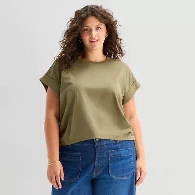 a.n.a Side Cinch Womens Plus Crew Neck Short Sleeve T-Shirt