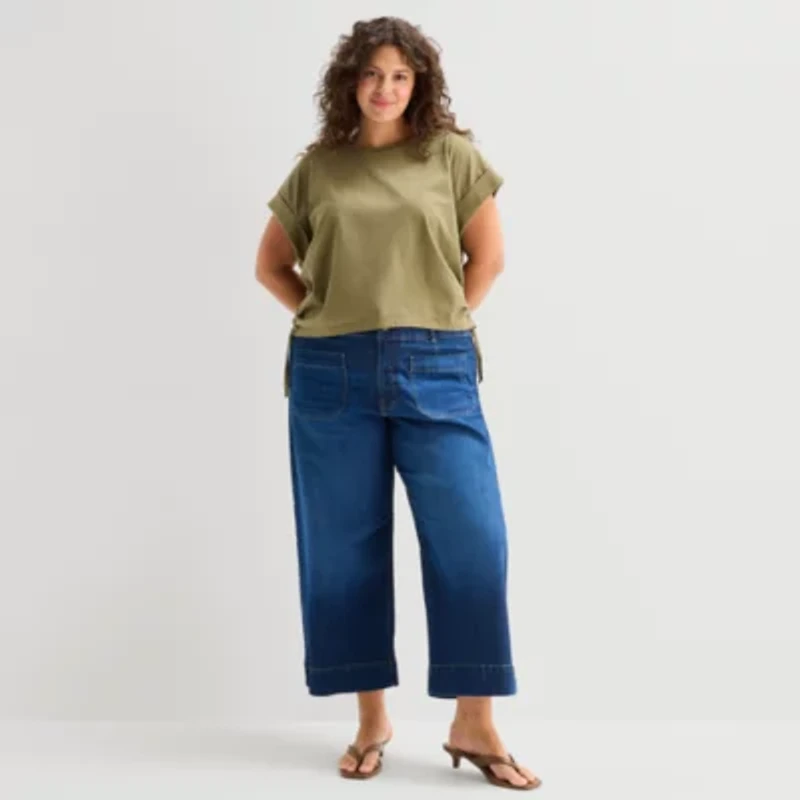 a.n.a Side Cinch Womens Plus Crew Neck Short Sleeve T-Shirt