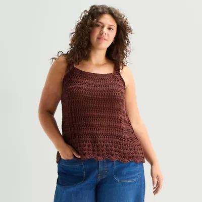 a.n.a Plus Womens Square Neck Sleeveless Pullover Sweater