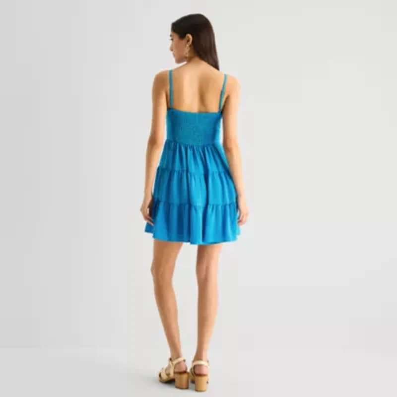 by&by Womens Juniors Sweetheart Neck Short Sleeve Fit + Flare Dress