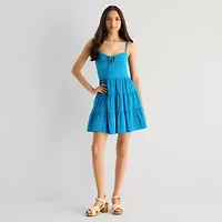 by&by Womens Juniors Sweetheart Neck Short Sleeve Fit + Flare Dress