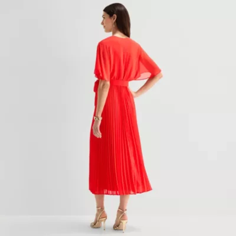 Sandra Darren Womens V Neck Short Sleeve Flutter Maxi Dress