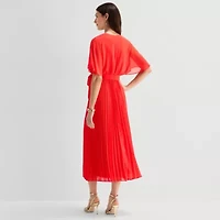 Sandra Darren Womens V Neck Short Sleeve Flutter Maxi Dress