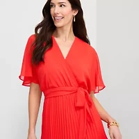 Sandra Darren Womens V Neck Short Sleeve Flutter Maxi Dress