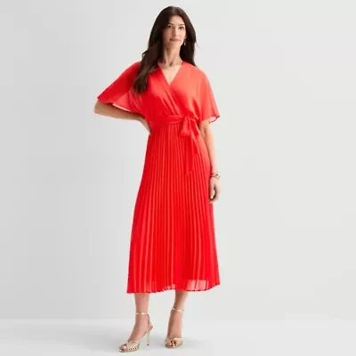 Sandra Darren Womens V Neck Short Sleeve Flutter Maxi Dress