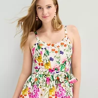 Robbie Bee Womens Midi Round Neck Sleeveless Floral Fit + Flare Dress
