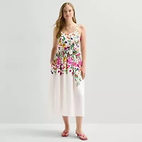 Robbie Bee Womens Midi Round Neck Sleeveless Floral Fit + Flare Dress