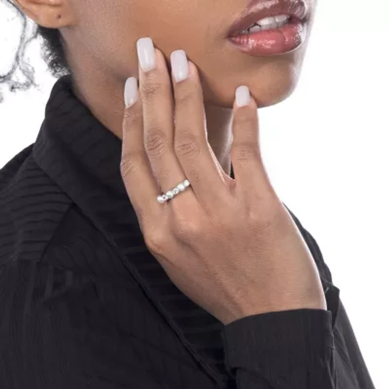 Silver Treasures Womens White Simulated Pearl Sterling Band