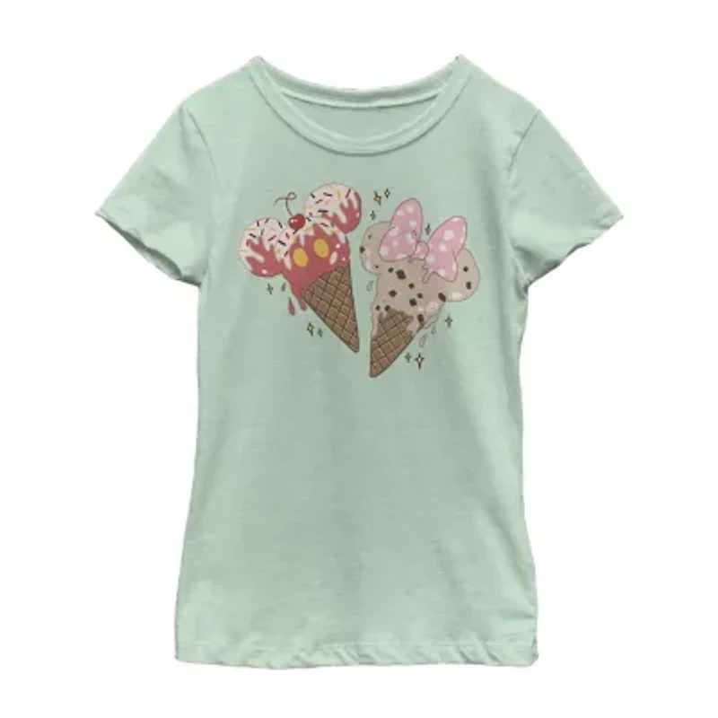 Little & Big Kid Girls Crew Neck Short Sleeve Slim Fit Mickey and Friends Graphic T-Shirt