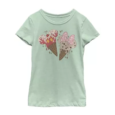 Little & Big Kid Girls Crew Neck Short Sleeve Slim Fit Mickey and Friends Graphic T-Shirt