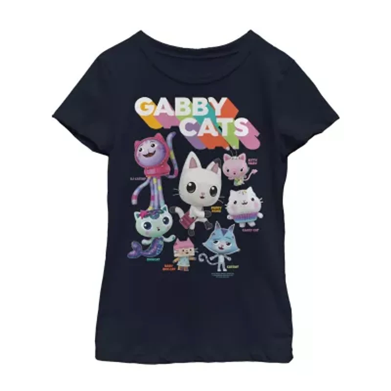 Little & Big Kid Girls Crew Neck Short Sleeve Regular Fit Gabby's Dollhouse Graphic T-Shirt