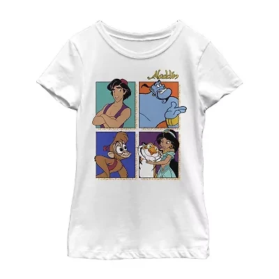 Disney Little & Big Kid Girls Crew Neck Short Sleeve Regular Fit Aladdin Graphic T-Shirt