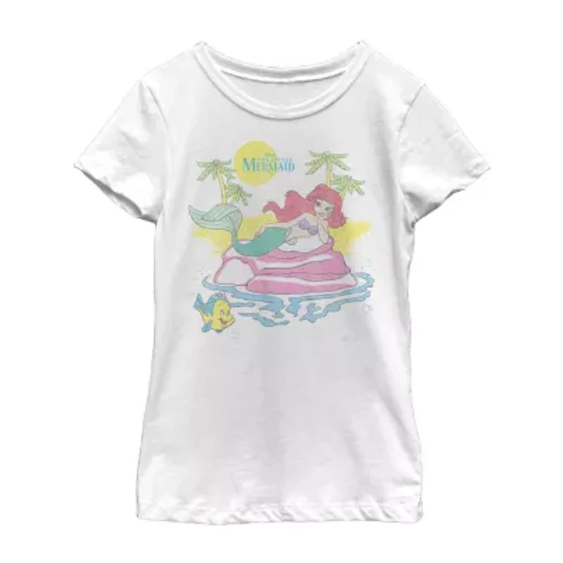 Disney Little & Big Kid Girls Crew Neck Short Sleeve Regular Fit Ariel Graphic T-Shirt