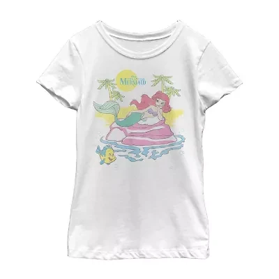 Disney Little & Big Kid Girls Crew Neck Short Sleeve Regular Fit Ariel Graphic T-Shirt