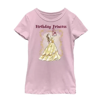 Disney Little & Big Kid Girls Crew Neck Short Sleeve Regular Fit Belle Graphic T-Shirt