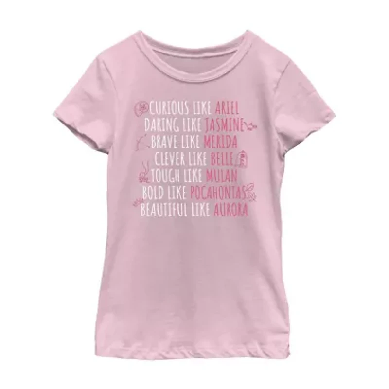 Disney Little & Big Kid Girls Crew Neck Short Sleeve Regular Fit Princess Graphic T-Shirt
