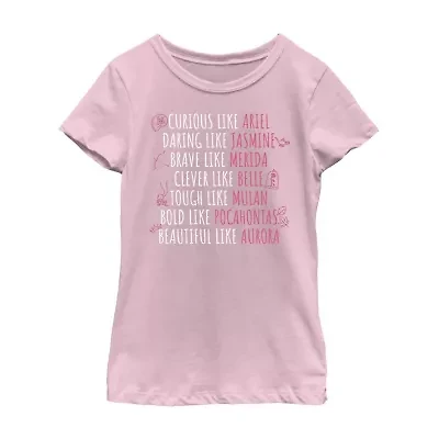 Disney Little & Big Kid Girls Crew Neck Short Sleeve Regular Fit Princess Graphic T-Shirt