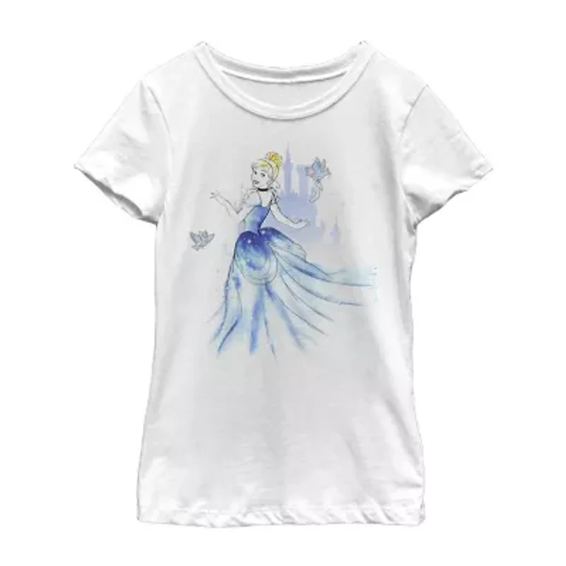 Disney Little & Big Kid Girls Crew Neck Short Sleeve Regular Fit Cinderella Graphic T-Shirt