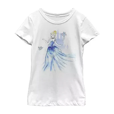 Disney Little & Big Kid Girls Crew Neck Short Sleeve Regular Fit Cinderella Graphic T-Shirt