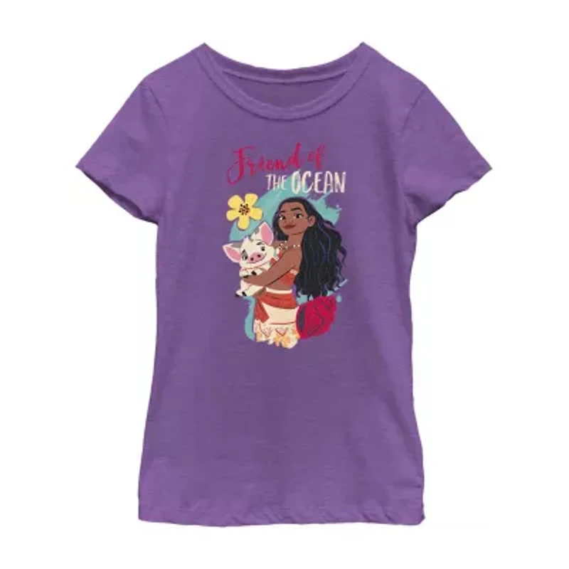 Disney Little & Big Kid Girls Crew Neck Short Sleeve Regular Fit Moana Graphic T-Shirt