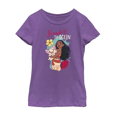 Disney Little & Big Kid Girls Crew Neck Short Sleeve Regular Fit Moana Graphic T-Shirt