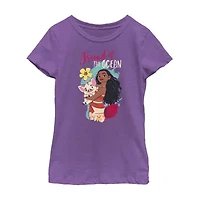 Disney Little & Big Kid Girls Crew Neck Short Sleeve Regular Fit Moana Graphic T-Shirt